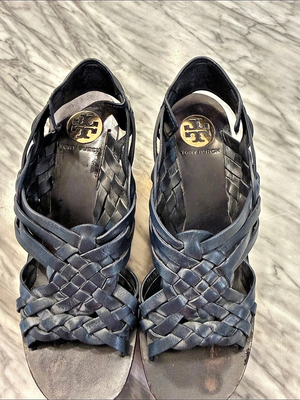 Tory Burch Woven Cork Wedge Sandals in Black